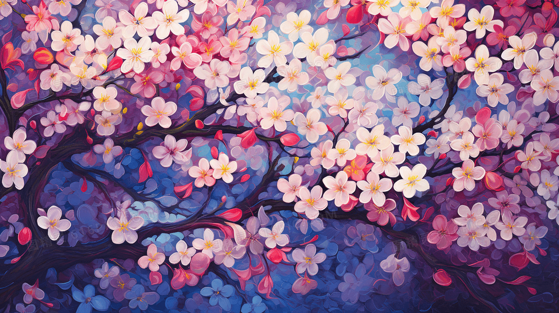 春季盛开的花朵插画