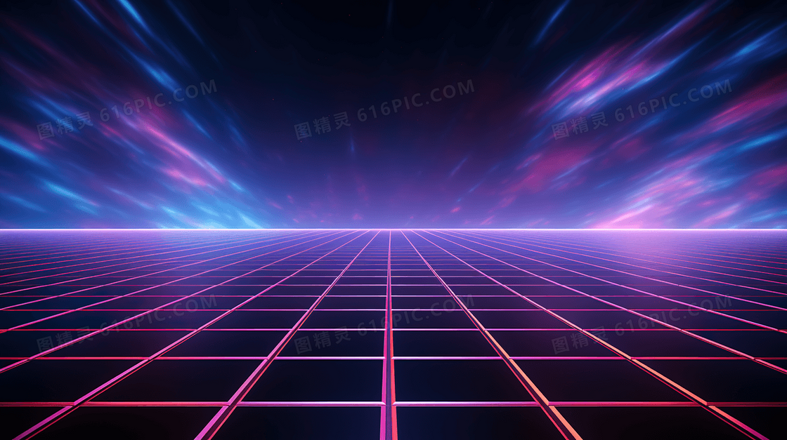科技感霓虹灯光效网格地板插画