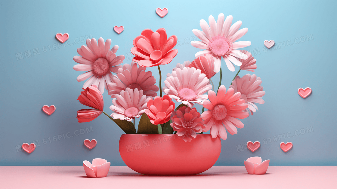 C4D花瓶里一束鲜花插画