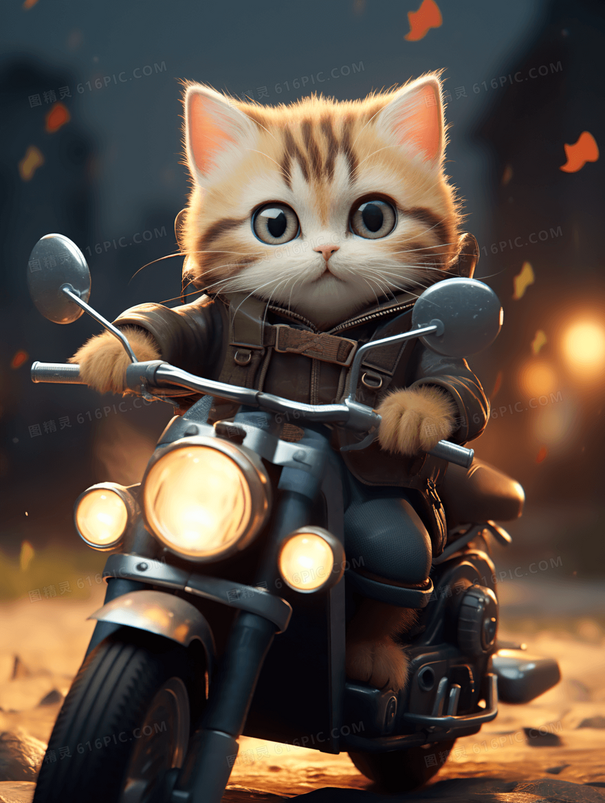 可爱机车猫咪小猫保护动物插画