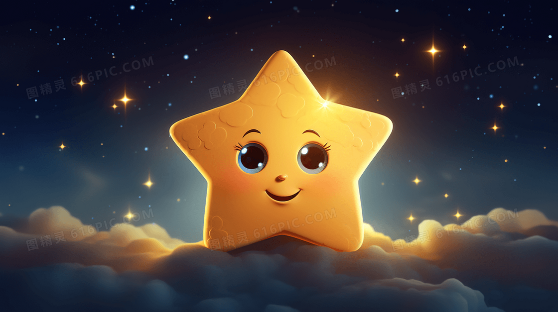 夜晚星空里的金色星星插画