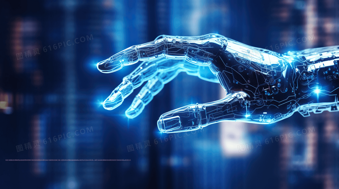 蓝色商务科技风格虚拟机械手臂科幻企业宣传插画
