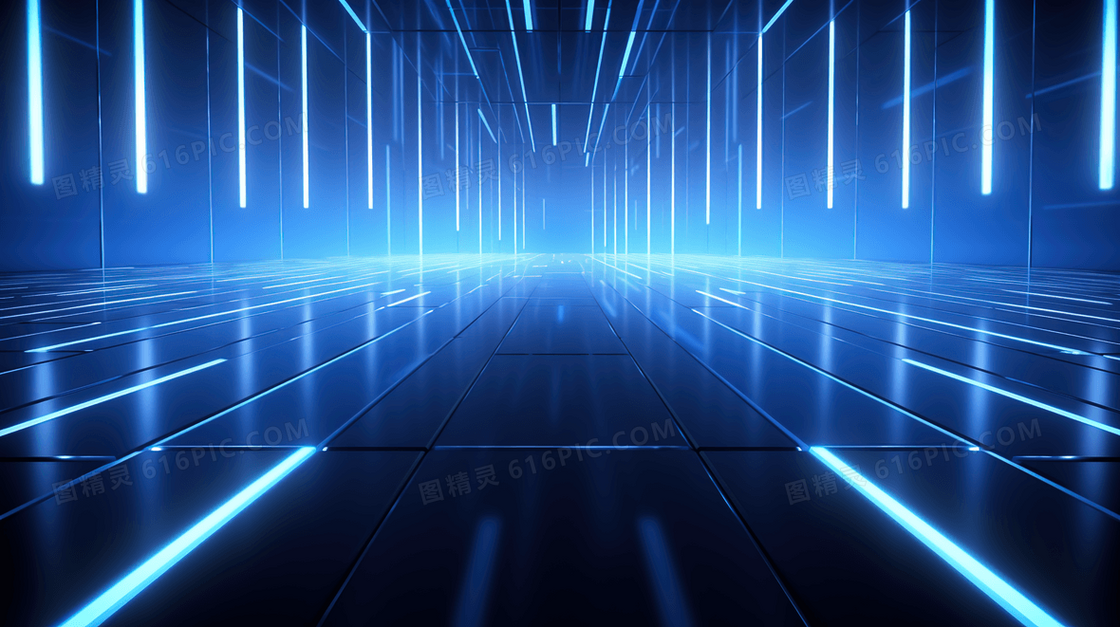 蓝色光效现代科技虚拟空间插画