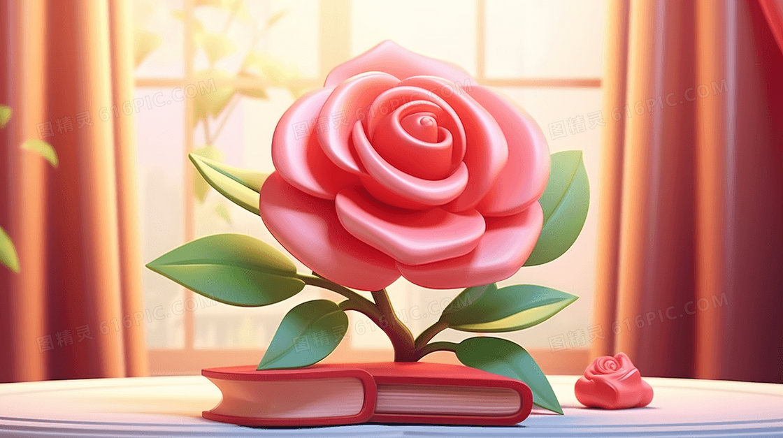 桌子上的一朵红玫瑰装饰插画