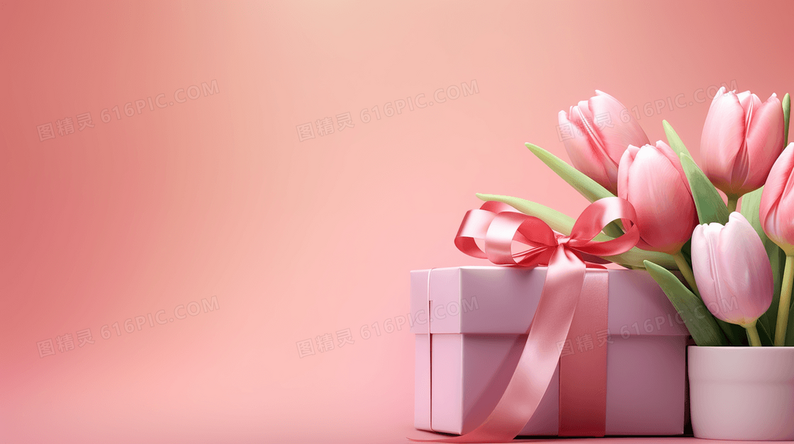 一束鲜花和礼物盒C4D插画