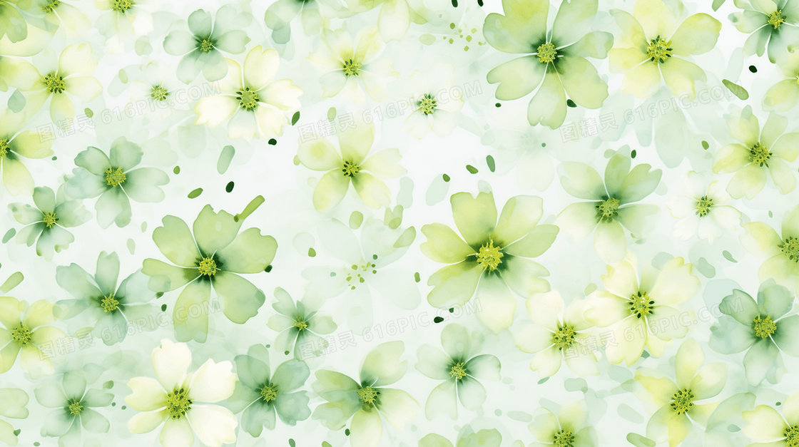 春天素雅的淡绿色花朵插画
