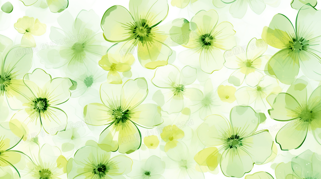 春天素雅的淡绿色花朵插画