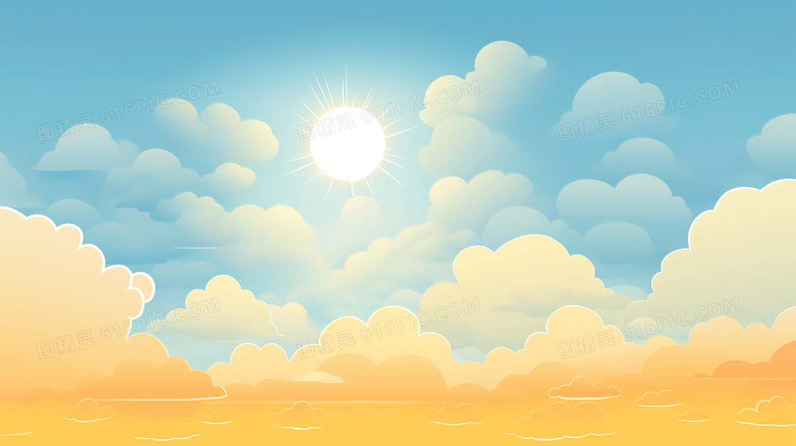 天空中云层后的太阳插画