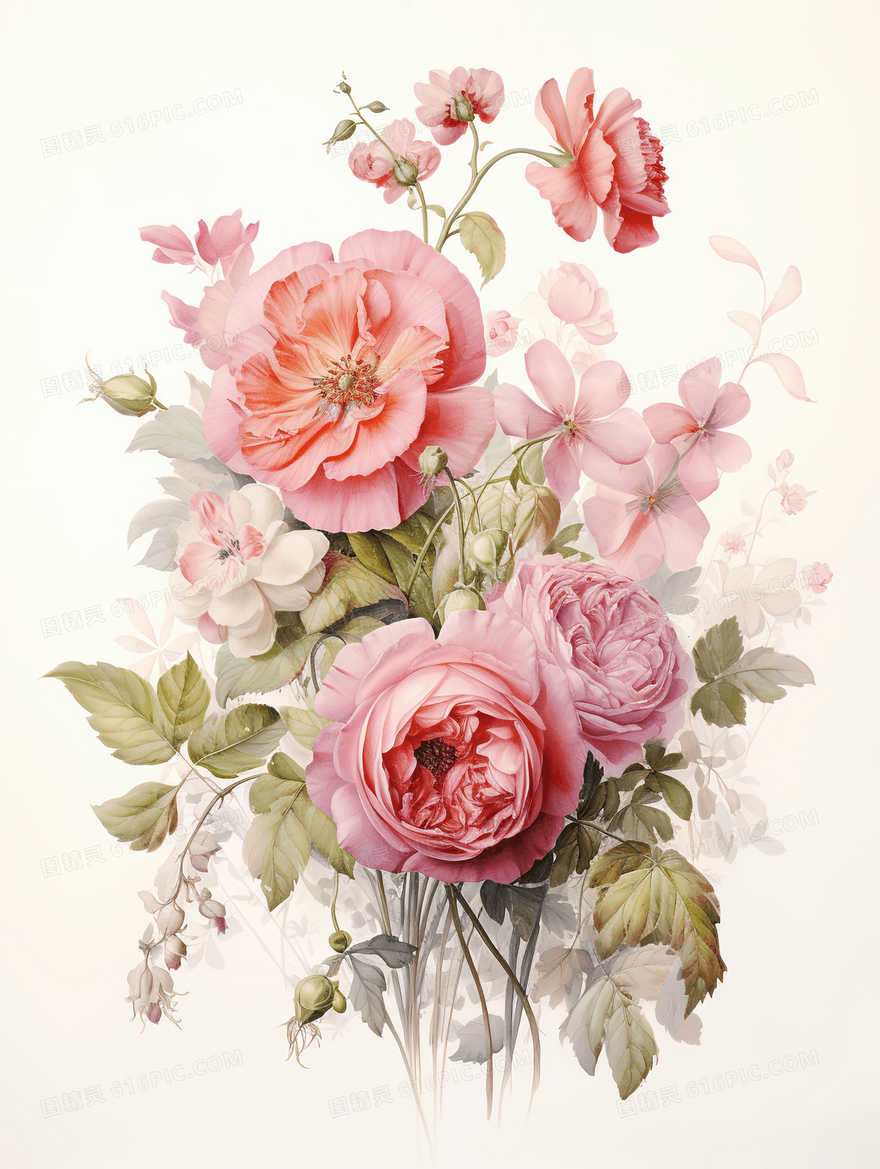 精美的粉色花朵手绘插画