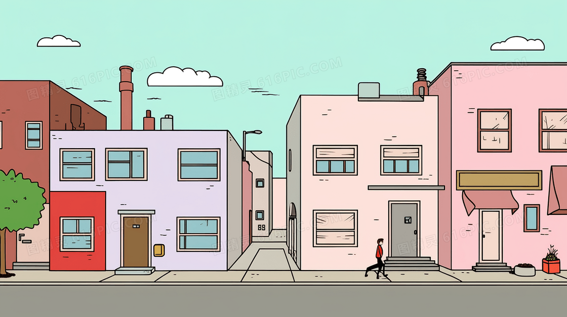 城市商铺街道建筑风景插画