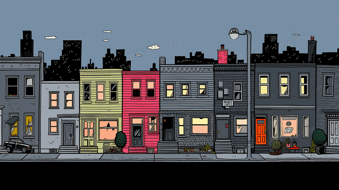 城市商铺街道建筑风景插画