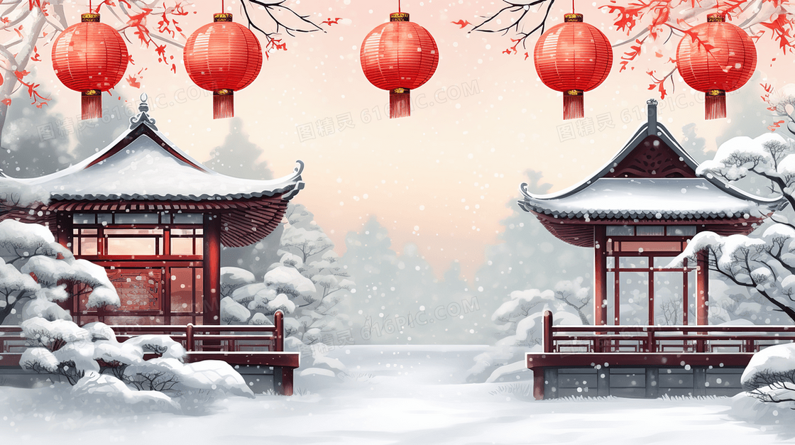 冬季中国风雪景插画