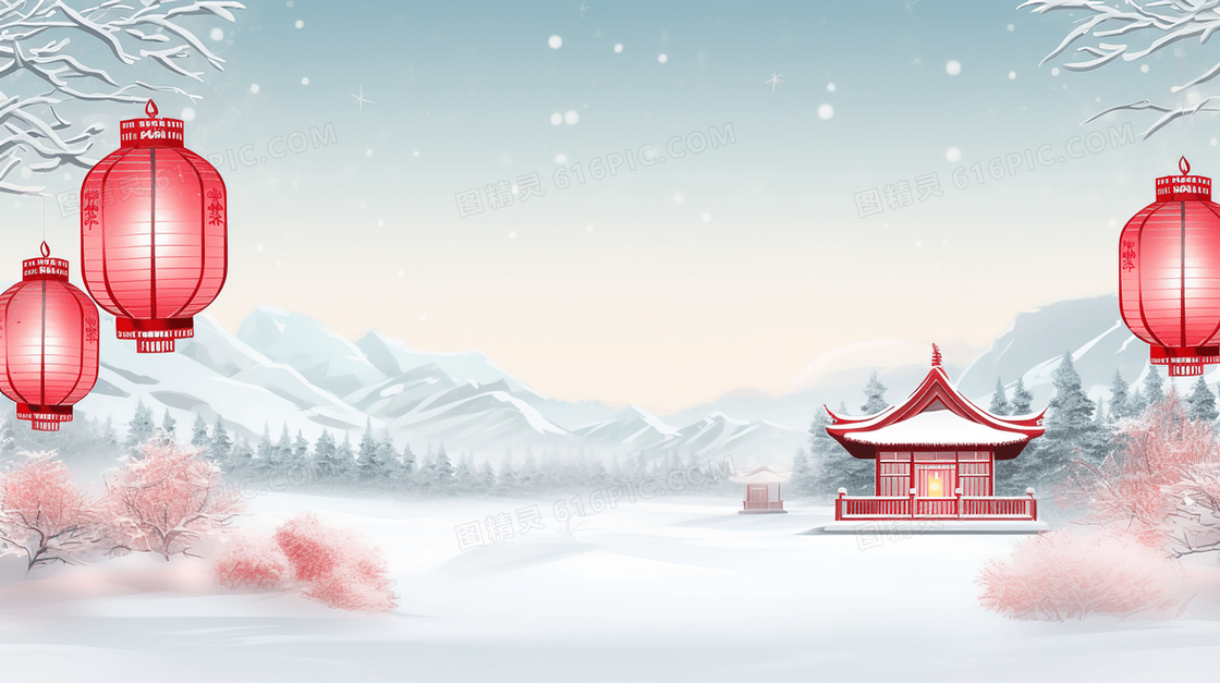 冬季中国风雪景插画