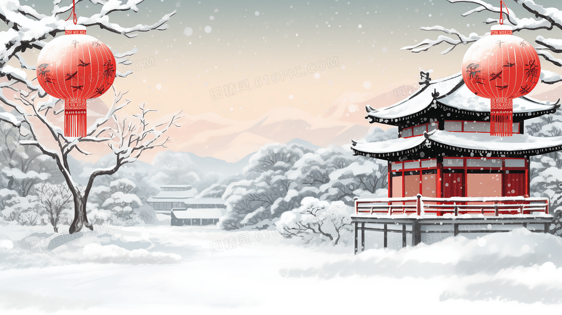 冬季中国风雪景插画