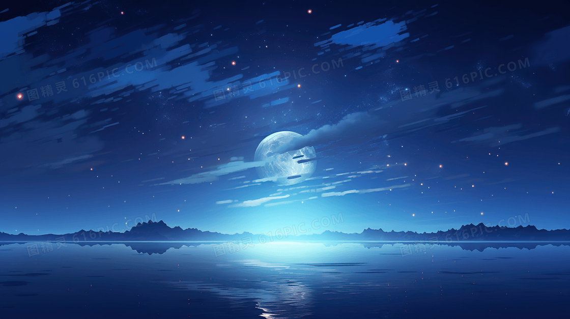 夜空中升起的明月插画
