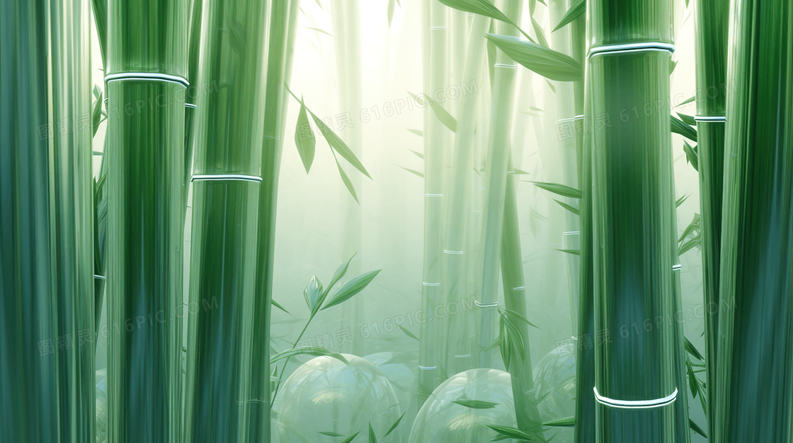 春天绿色新鲜的竹子风景插画