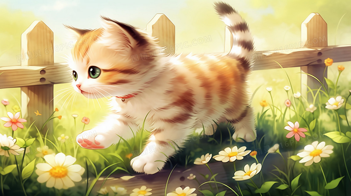 春天里可爱的小猫咪插画