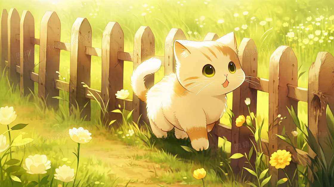 春天里可爱的小猫咪插画