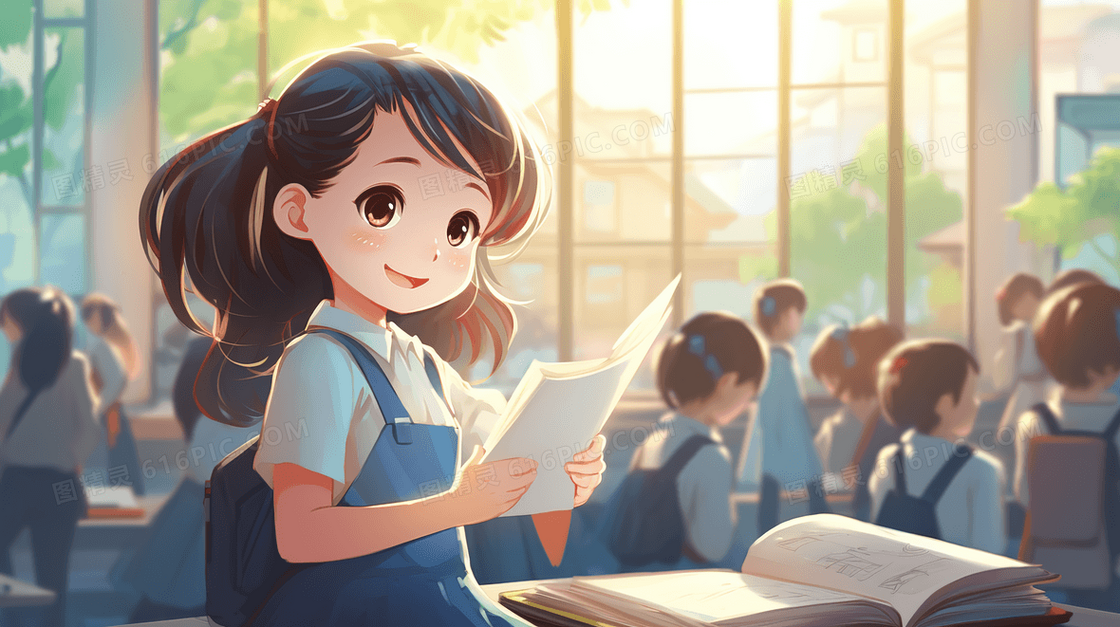 校园教室里学习的同学们插画