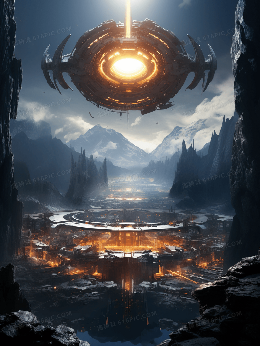 科幻未来宇宙空间站高科技插画