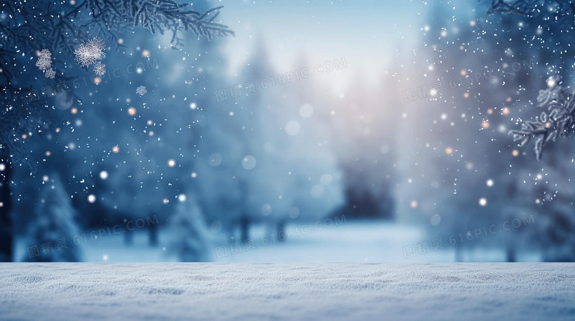 冬季背景模糊的下雪雪地插画