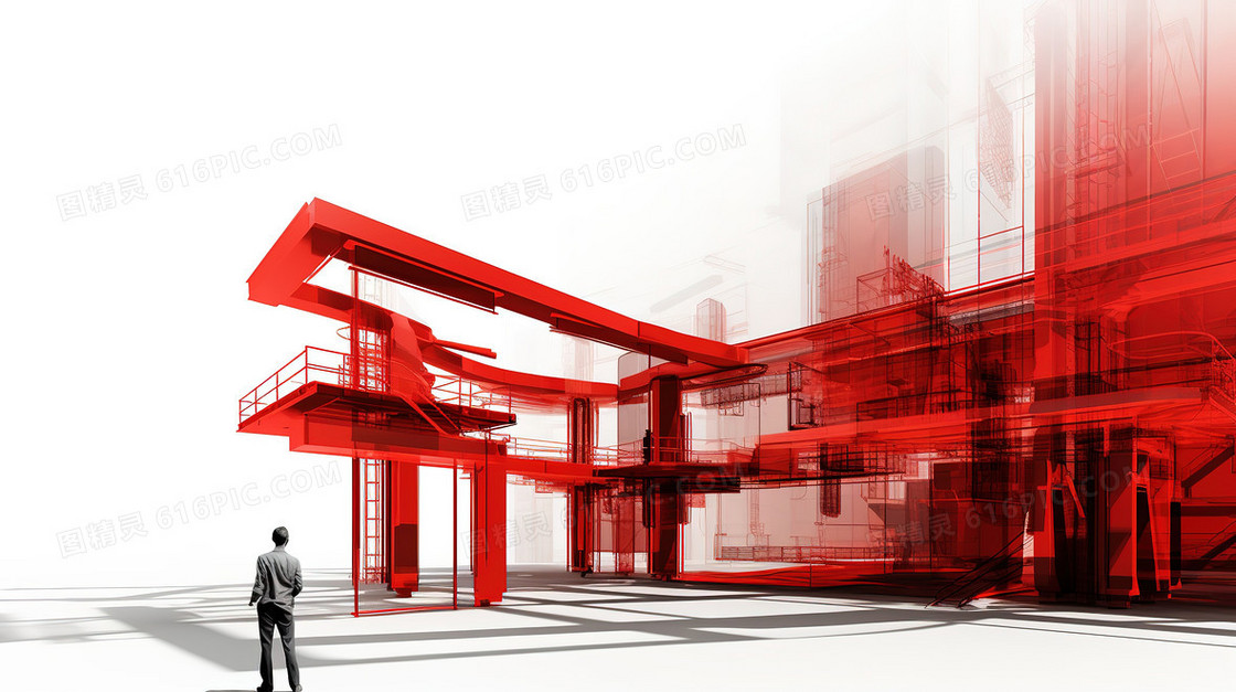 水彩晕染工地建筑施工场景创意插画