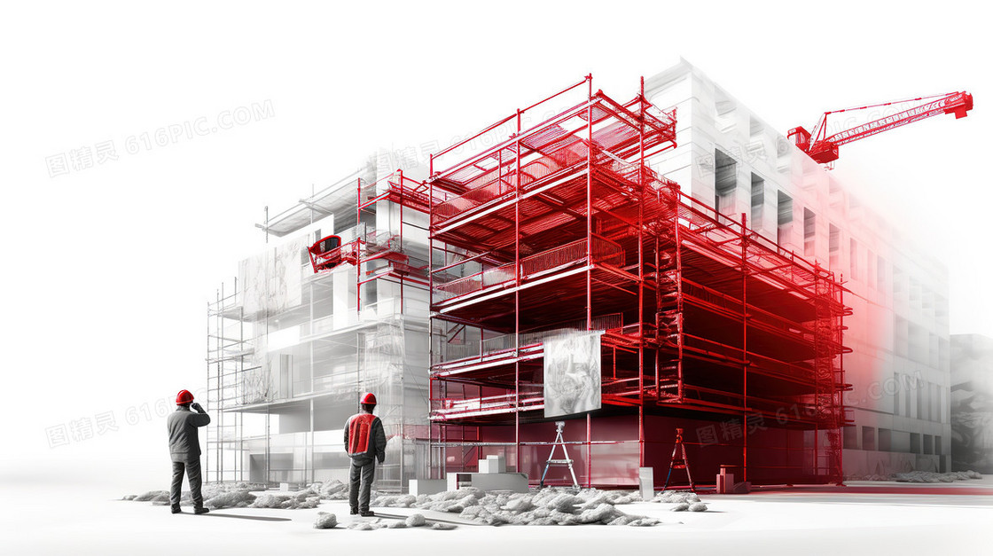 水彩晕染工地建筑施工场景创意插画