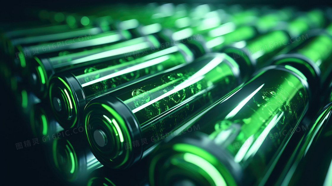 绿色科技感新能源电池插画