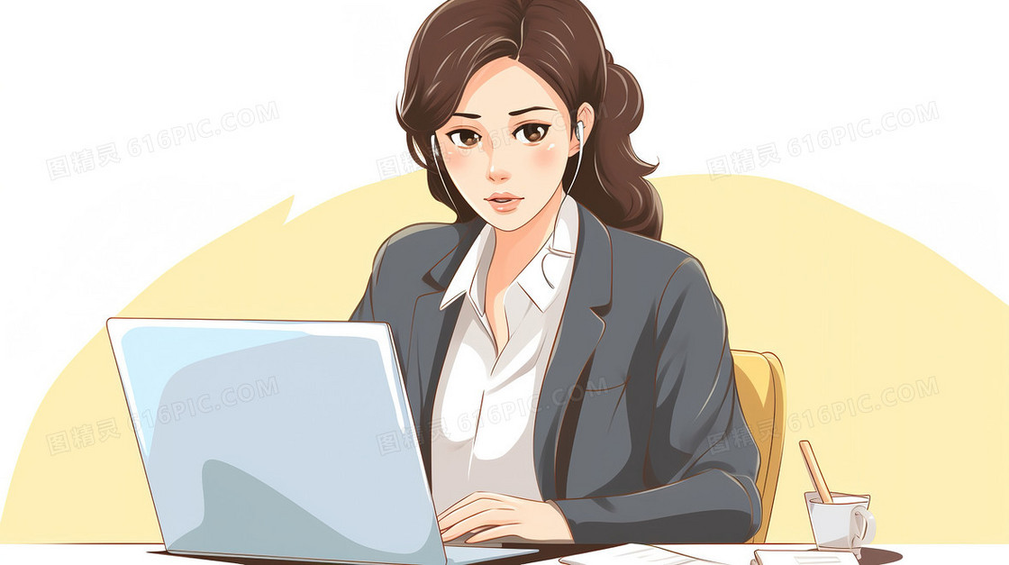 卡通商务办公女线上客服插画