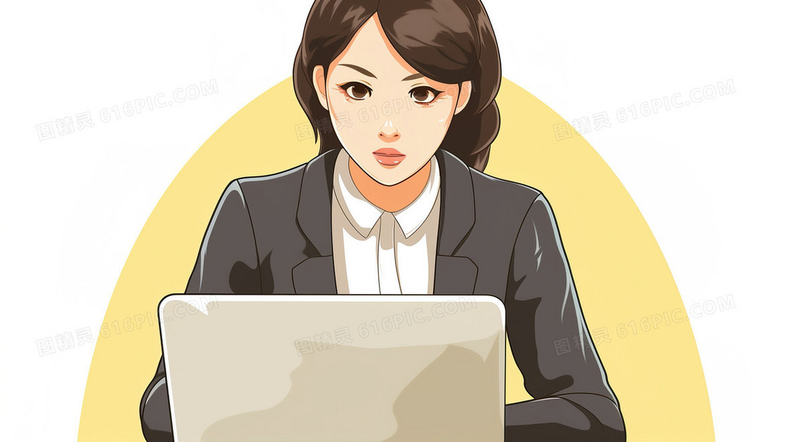 卡通商务办公女线上客服插画