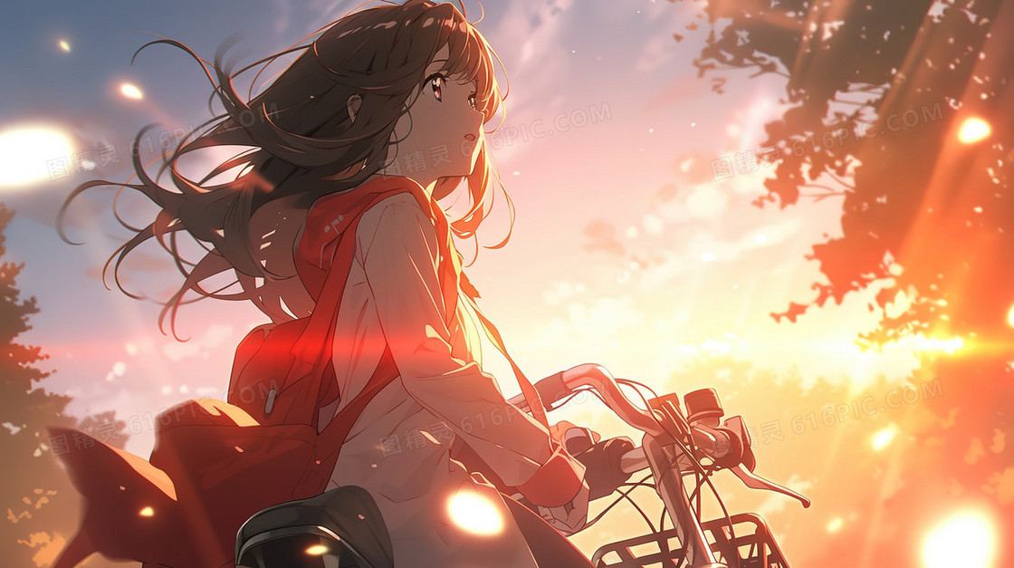 春季骑自行车的女孩插画