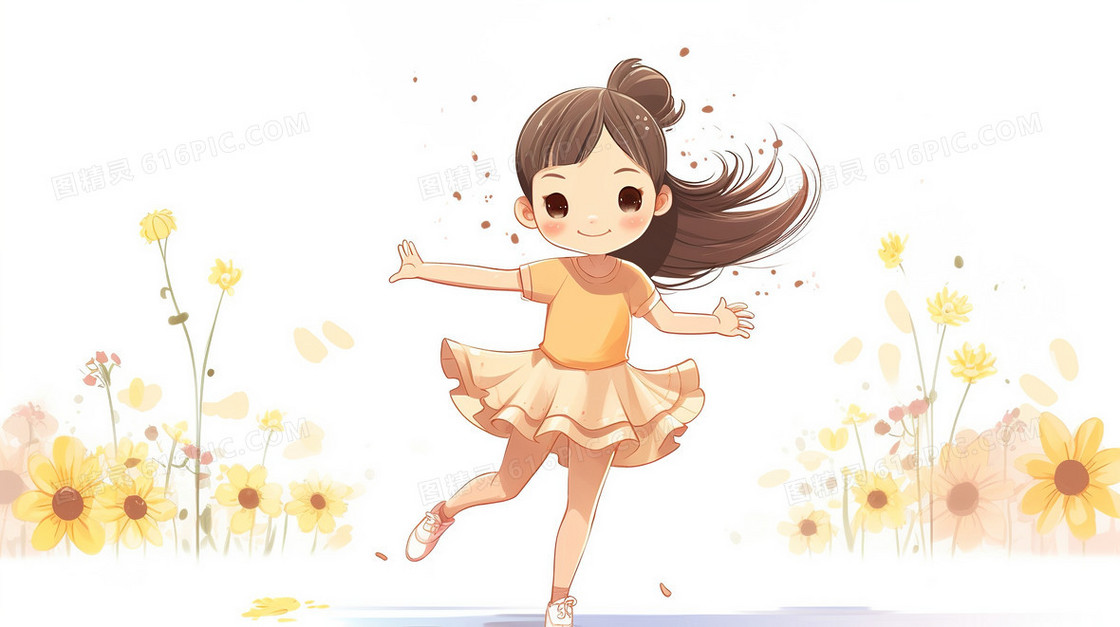 可爱女孩芭蕾舞跳舞场景插画