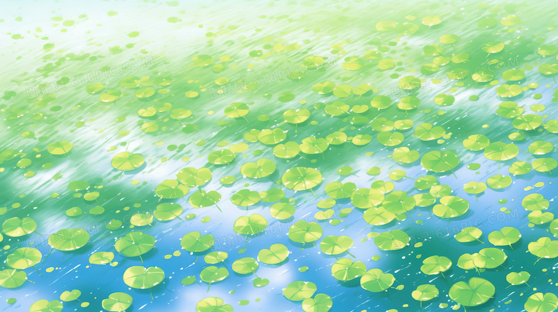 绿色水生植物浮萍插画