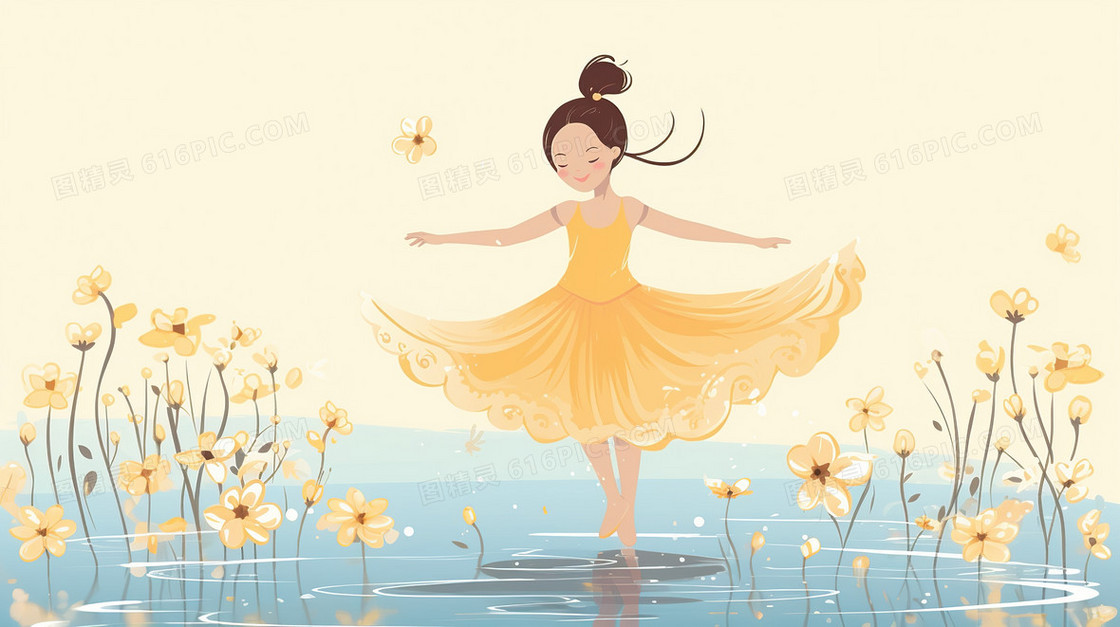 可爱女孩芭蕾舞跳舞场景插画
