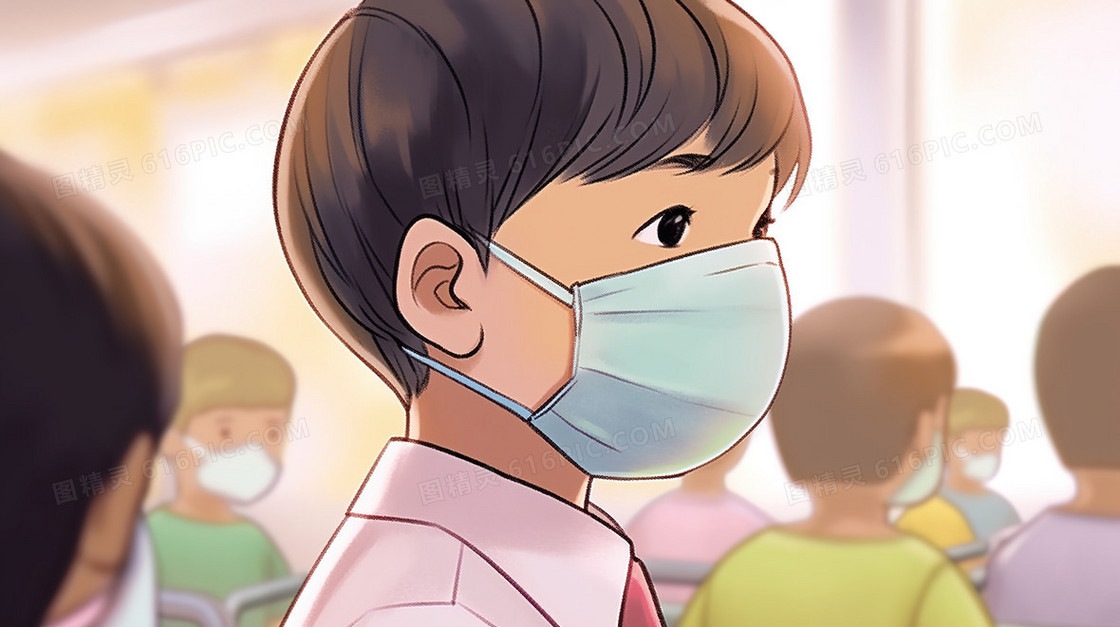 戴口罩的男孩插画