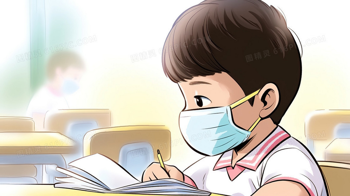 戴口罩的男孩插画