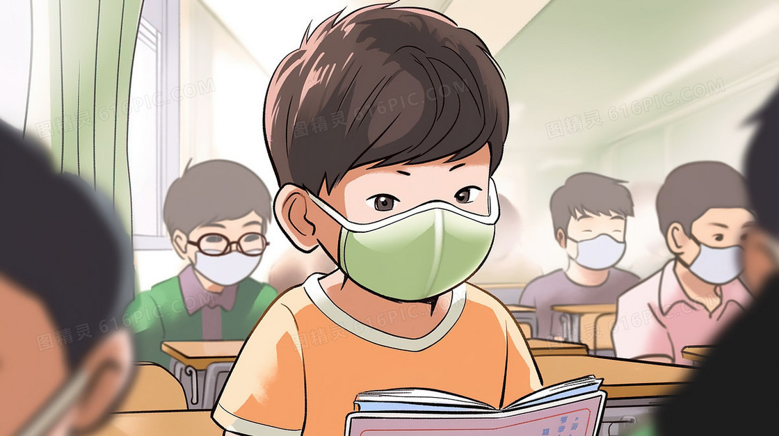 戴口罩的男孩插画