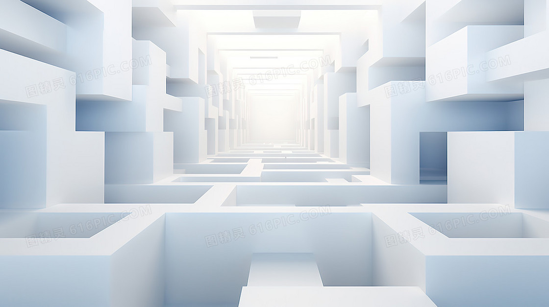 白色C4D立体方块空间插画