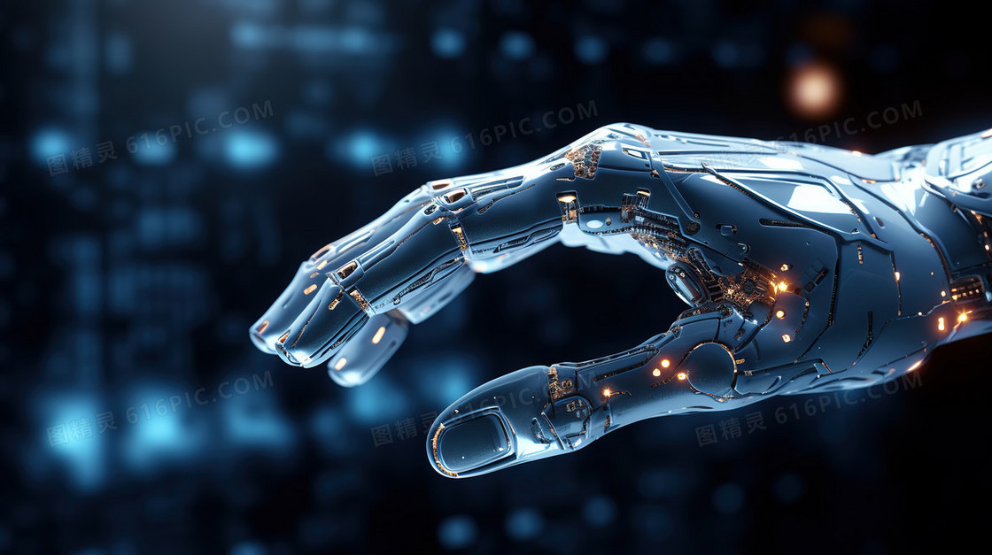 蓝色商务科技风格虚拟机械手臂科幻插画