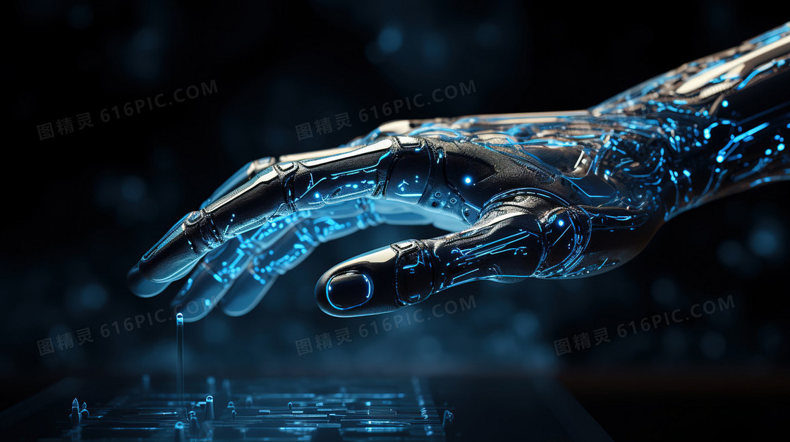 蓝色商务科技风格虚拟机械手臂科幻插画