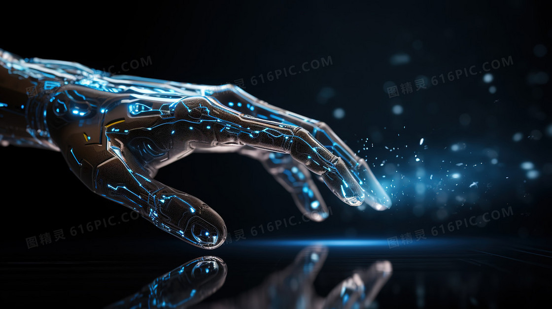 蓝色商务科技虚拟机械手臂科幻插画