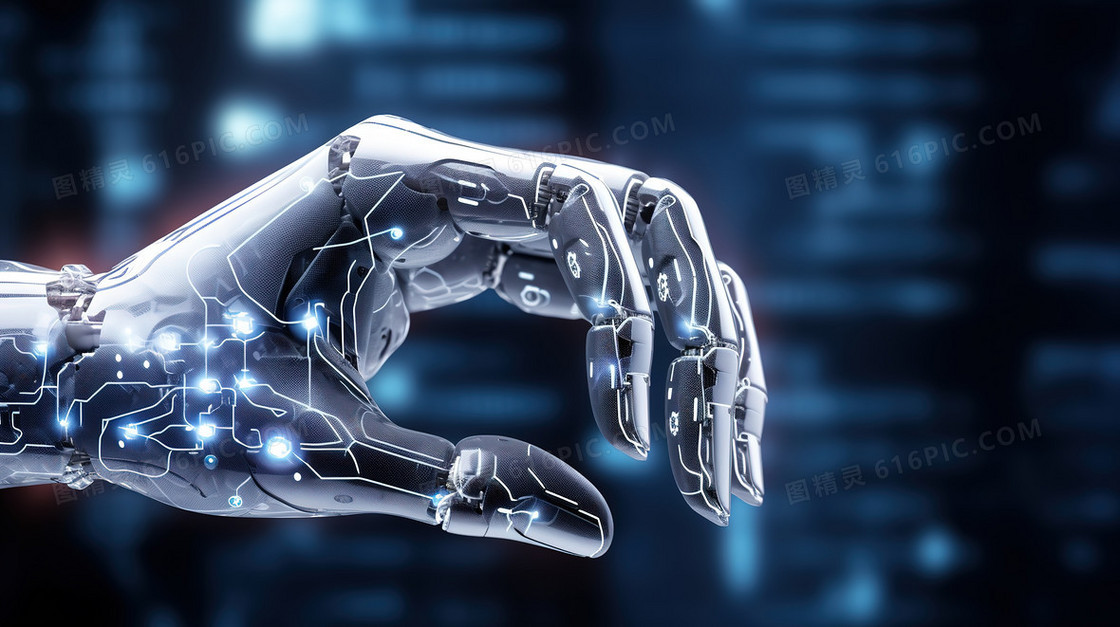 蓝色商务科技虚拟机械手臂科幻插画