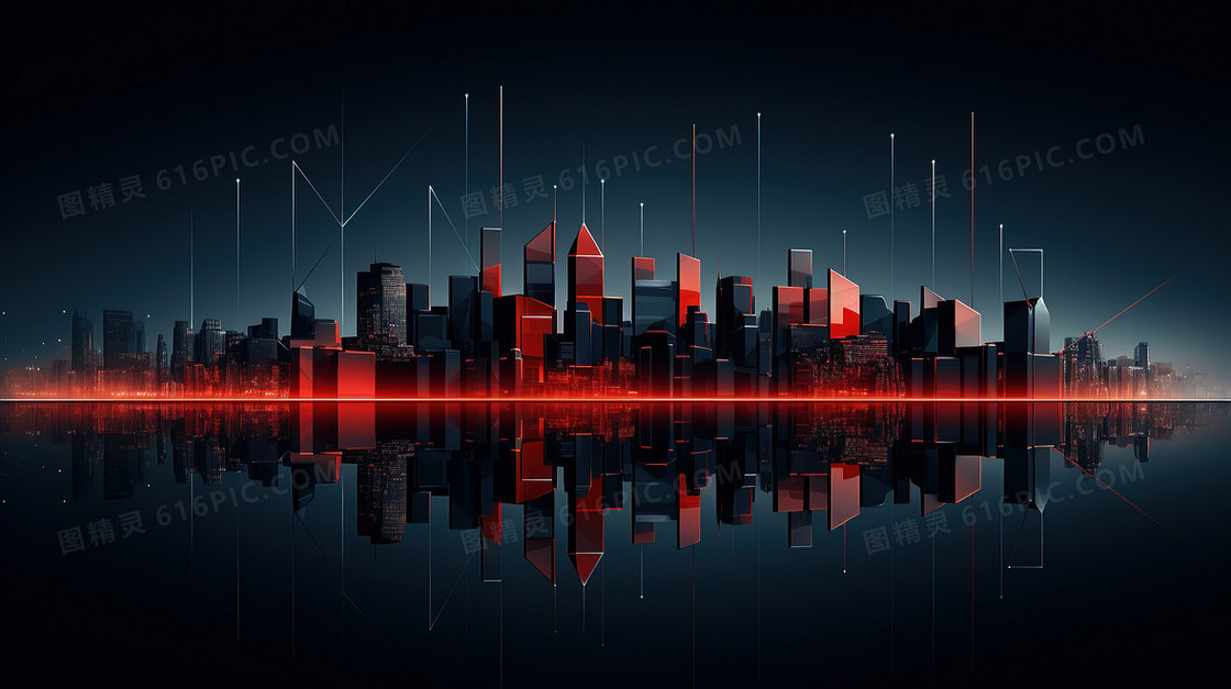 科技商务城市夜景金融建筑插画