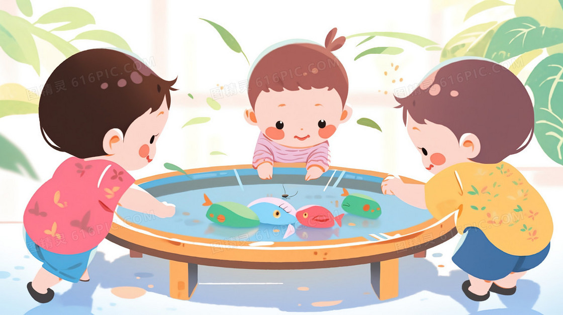 幼儿园里一起玩游戏的小孩们插画