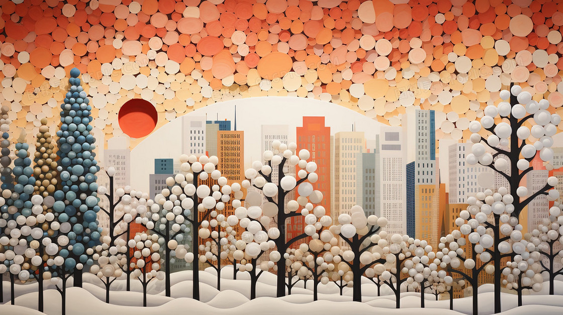 冬季大雪城市风景插画