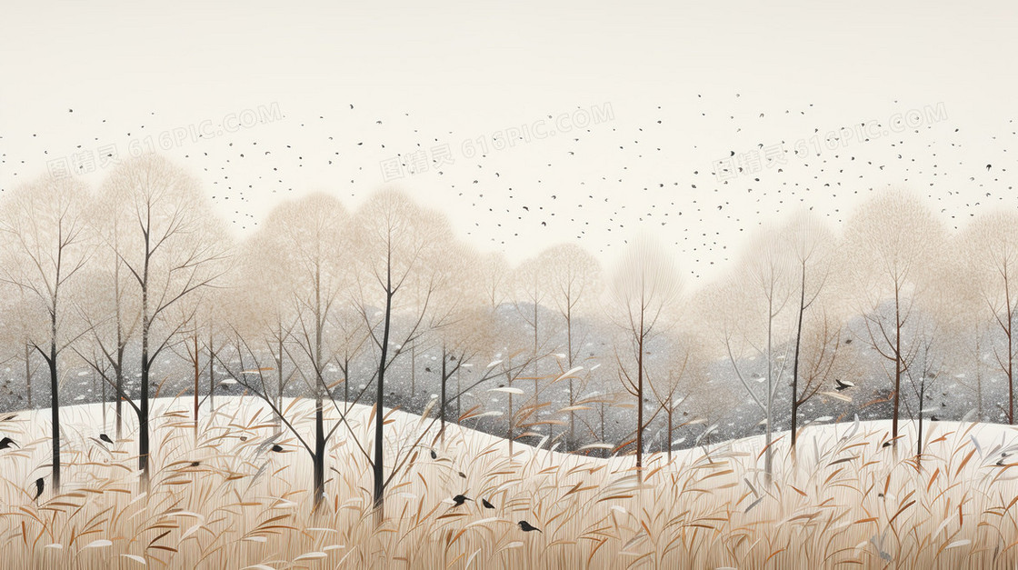 冬季大树雪景风景插画