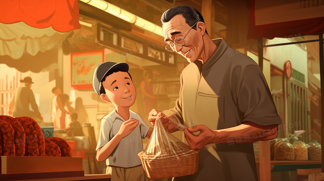 在集市商铺采购的顾客插画