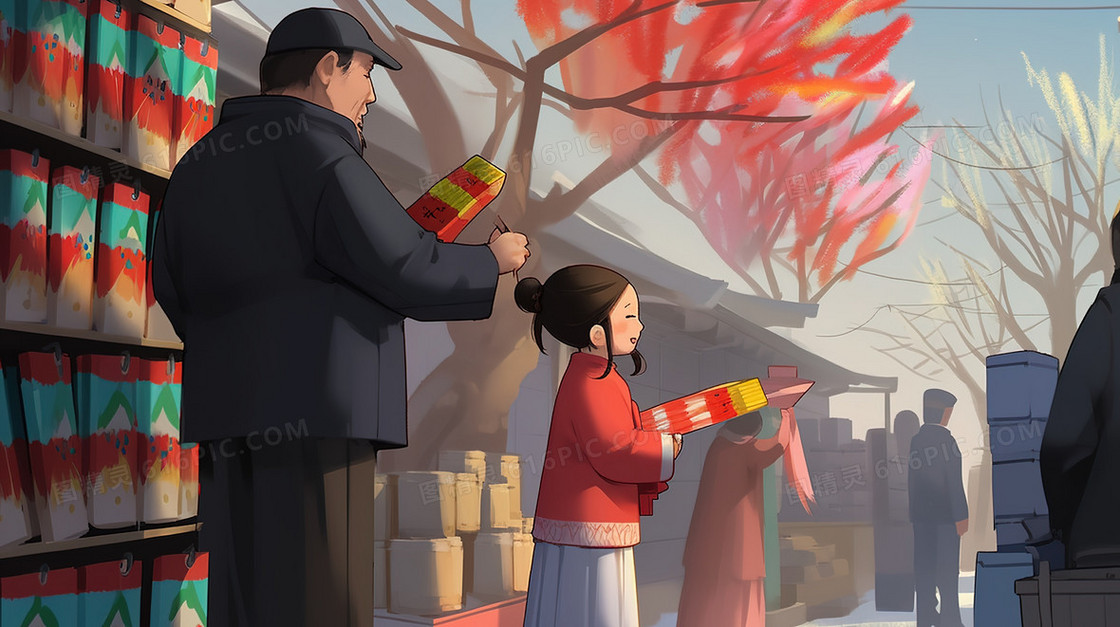 延边节日热闹集市采购插画