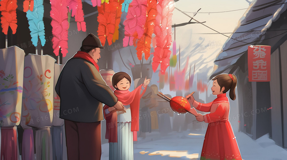 延边节日热闹集市采购插画