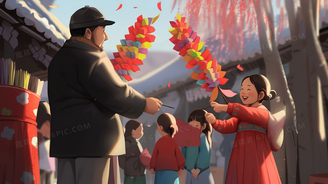 延边节日热闹集市采购插画